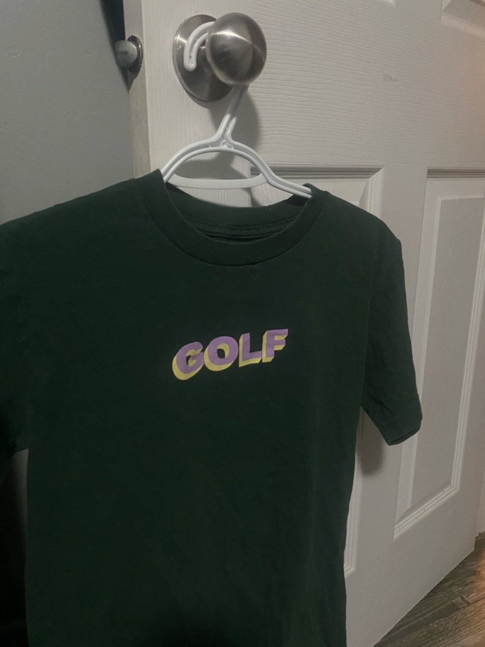 Golf Wang Dark Green Tee with Purple and Yellow GOLF Logo